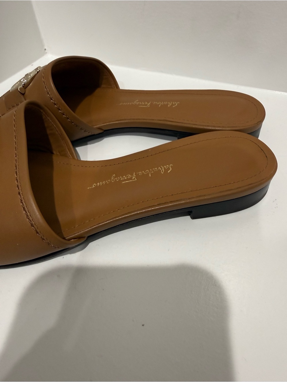 Salvatore Ferragamo Brown Leather Gancini Slide Sandals - Picture 5 of 6